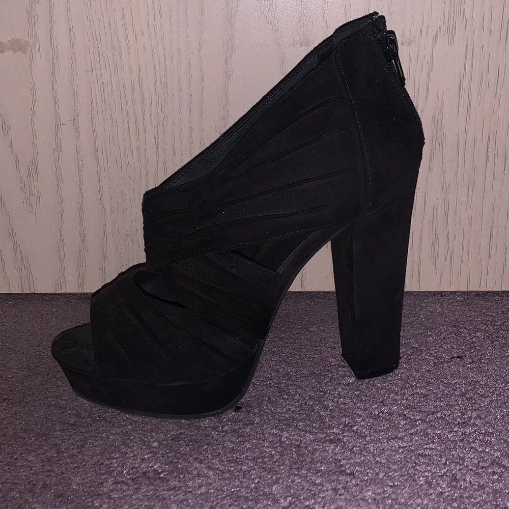 Black platform open toe heels
